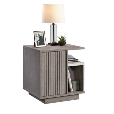 Vynxaria Contemporary Night Stand - Brown & Gray Finish, Adjustable Shelf, Open Storage, Faux Marble Accents, Compact, Easy Assembly