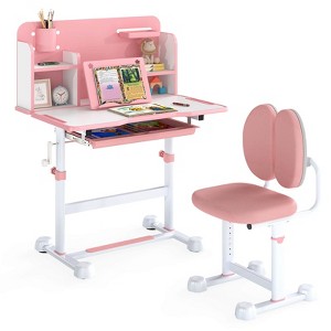 Costway Kid’s Study Desk & Chair Set with Tilt Desktop, Pen Holder & Tray, Reading Stand Blue/Gray - 1 of 4
