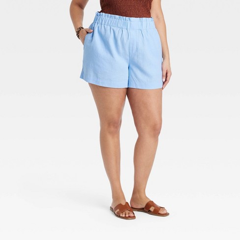 Women's High-Rise Linen Pull-On Shorts - A New Day™ Blue 4X