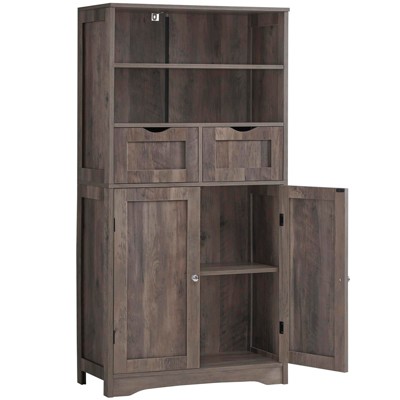 USIKEY Tall Bathroom Cabinet with Adjustable Shelf & Doors, Storage Cabinet with 2 Drawers, Bathroom Floor Cabinet for Living Room, White