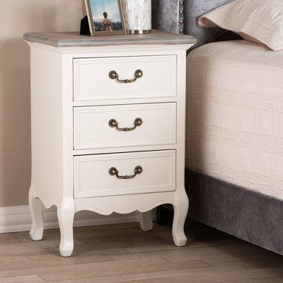 Capucine Whitewashed Oak and White 3-Drawer Nightstand