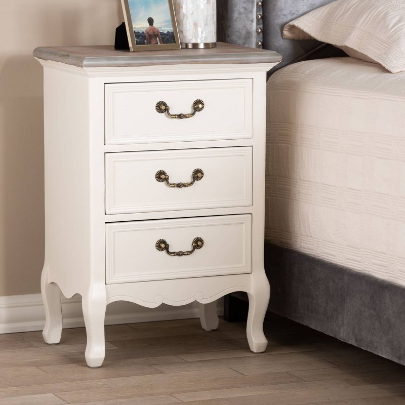 Capucine Two-Tone Natural Whitewashed Oak Finished Wood 3 Drawer Nightstand White - Baxton Studio, 4 of 11