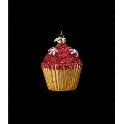 Kurt S. Adler 3" Noble Gems Glitter Glass Blown Cupcake Christmas Ornament - Red/White