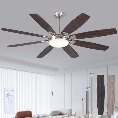 66 Inches Ceiling Fan with 3 Color Temperature LED Light,Nickle Downrod with Dual Side Blades