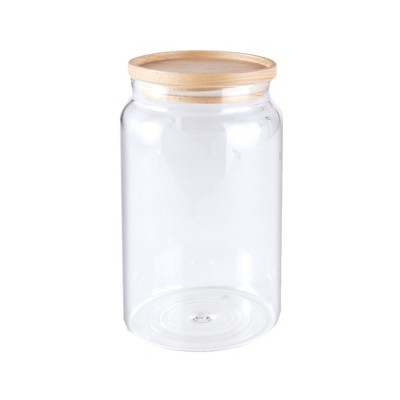 Lakeside Decorative Clear Glass Storage Jar with Wooden Lid for Storage