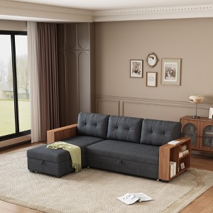 VASIP Upholstered Pull Out Sectional Sofa with Storage Chaise - 1 of 4