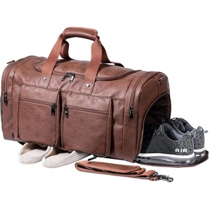 Waterproof Leather Travel Duffel Bag with Shoe Pouch, Weekender Overnight Carry-On Tote for Men & Women - 1 of 4