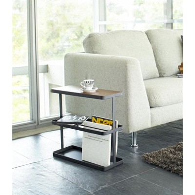 Slim White Metal and Wood Side Table with Storage Shelves