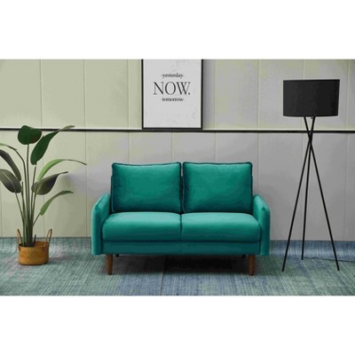Velvet Loveseat Mid-Century Modern Sofa Tufted Couch with Wooden Legs for Living Room
