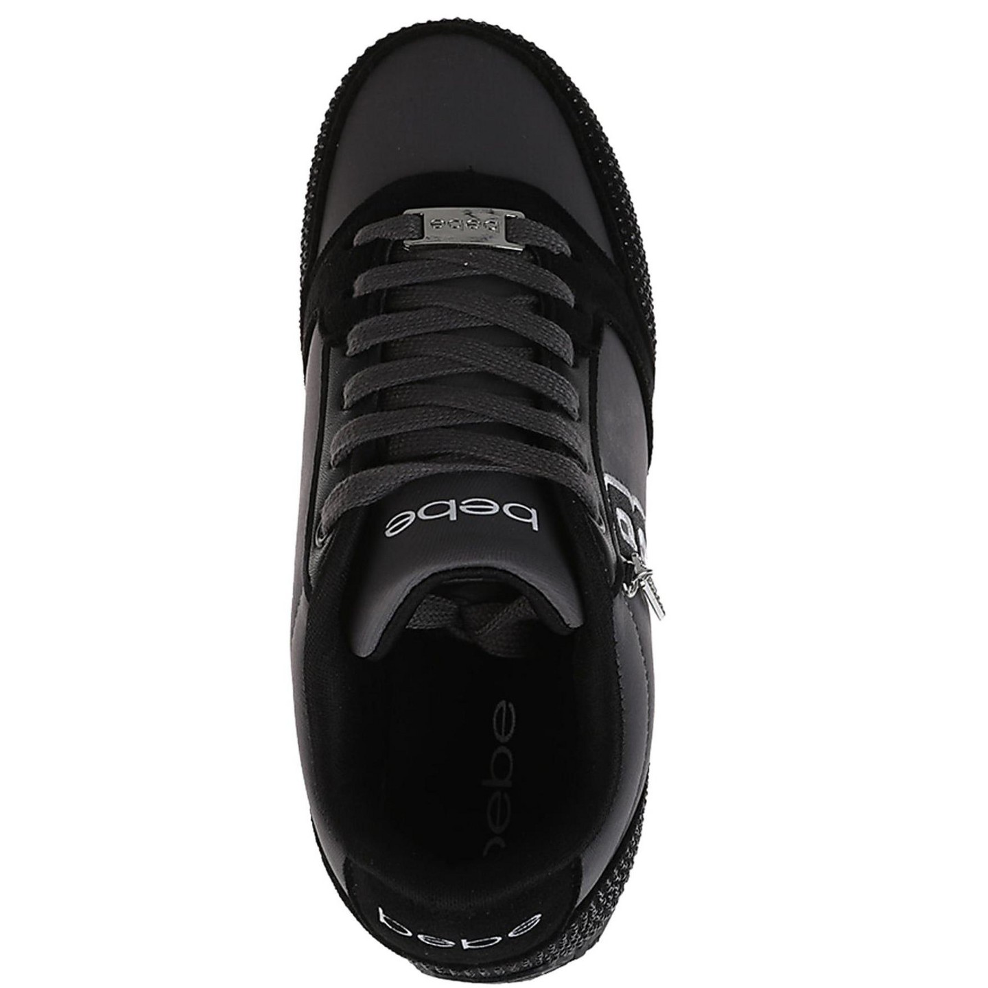 Женские кроссовки Bebe Fashion Lace-Up Shoes - Embellished Sneakers with Logo Dangle Charm, Black Gray, цвет: Чёрный — фото 6
