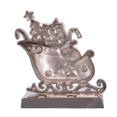 Festive Red and Green Metal Sleigh Stocking Holder