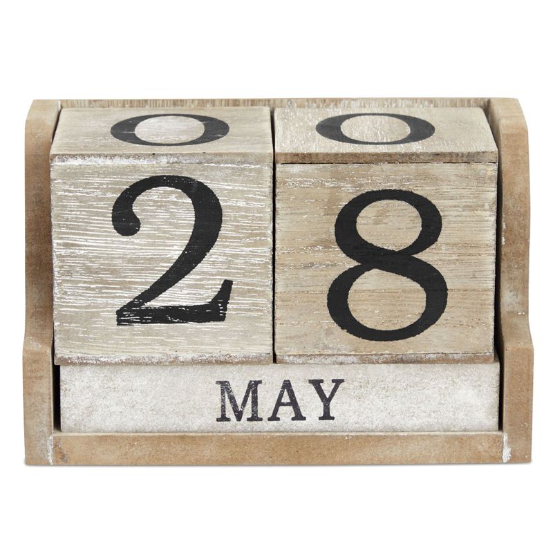 Juvale Wooden Perpetual Block Calendar for Desk, Wood Month Date Display Blocks Rustic-Style Farmhouse-Themed Office Decor, 5 x 4 In, 1 of 10