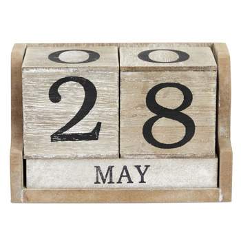 Juvale Wooden Perpetual Block Calendar for Desk, Wood Month Date Display Blocks Rustic-Style Farmhouse-Themed Office Decor, 5 x 4 In
