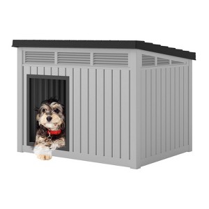 Modern Indoor/Outdoor Plastic Dog House with Lift-up Roof ¨C Gray, 24.1"H x 31.9"W x 24.8"D - 1 of 4