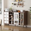 55" Buffet Cabinet with Drawers, Farmhouse Pantry Storage Sideboard for Dining Room and Living Room, Freestanding Kitchen Cupboard - 2 of 4