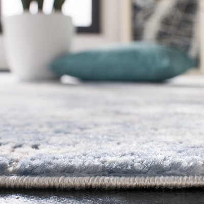 Elegant Grey/Blue Abstract Synthetic 26''x10'' Runner Rug