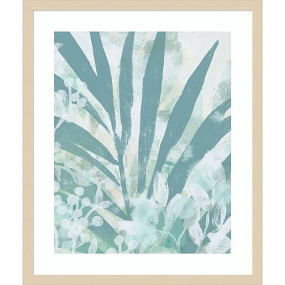 Aqua Palms II Abstract Botanical Framed Wall Art in Svelte Natural