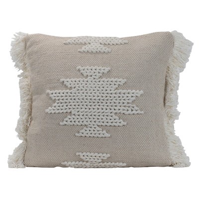 White Diamond Pattern Hand Woven 18x18 Cotton Decorative Throw Pillow with  Hand Tied Tassels - Foreside Home & Garden