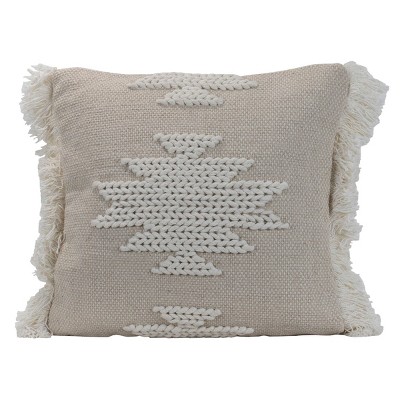 White Diamond Pattern Hand Woven 18x18 Cotton Decorative Throw Pillow with Hand Tied Tassels - Foreside Home & Garden