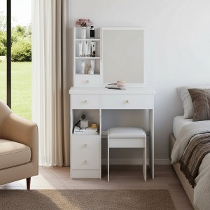 FONTOI 29.2"W/37"W/41"W Makeup Vanity Table with Left Drawer Stool Large Sliding Mirror Capacity Storage for Bedroom Dressing Room, White/Black - 1 of 4