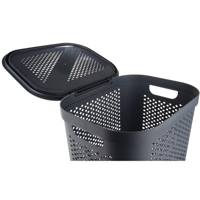 Gray Perforated Plastic Collapsible Laundry Hamper with Lid
