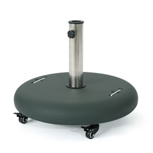 Maggift Round Umbrella Base with 4 Lockable Wheels and 2 Handles, Fits 1.6" - 2.2" Patio Garden Umbrella Poles, Green, 21.56" * 21.56" * 17" - 1 of 4
