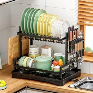 LunaLulinlk Dish Rack for Kitchen Counter, 2 Tier Dish Rack and Dish Drainer for Kitchen Organizer, Large Capacity, Black - 1 of 4