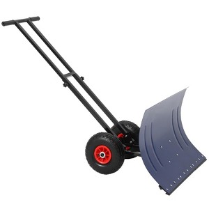 Metal Snow Shovel Pusher for Driveway, Snow Removal with Double Rod, Angled Blade Efficient, 5 Level Adjustable Height Handle, Snow Plow for Sidewalk - 1 of 4