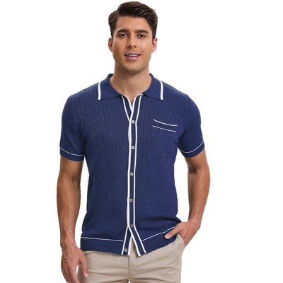 INSPIRE CHIC Men's Button Down Short Sleeve Lightweight Casual Summer Vintage Knit Polo Shirts