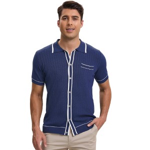 INSPIRE CHIC Men's Button Down Short Sleeve Lightweight Casual Summer Vintage Knit Polo Shirts - 1 of 4