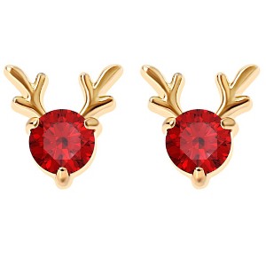 Rudolph Reindeer Earrings for Women Gold Plated Stainless Steel Stud Red CZ by Ginger Lyne - 1 of 4