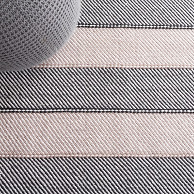 Ivory and Black Striped Kilim Wool Cotton Runner Rug