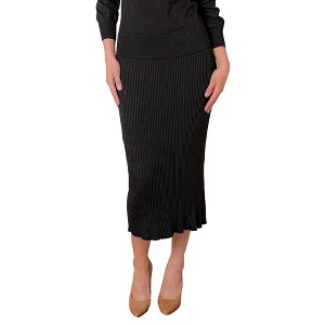 Hope & Henry Women's Organic Rib Knit Sweater Midi Skirt, Black, 4 - 1 of 4