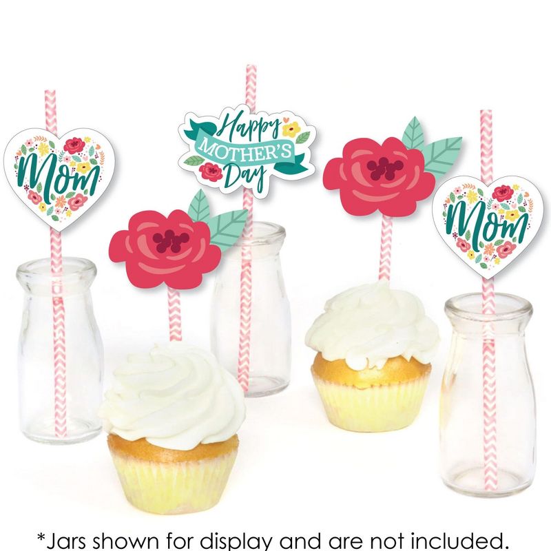 Big Dot of Happiness Colorful Floral Happy Mother's Day - Paper Straw Decor - We Love Mom Party Striped Decorative Straws - Set of 24, 5 of 7