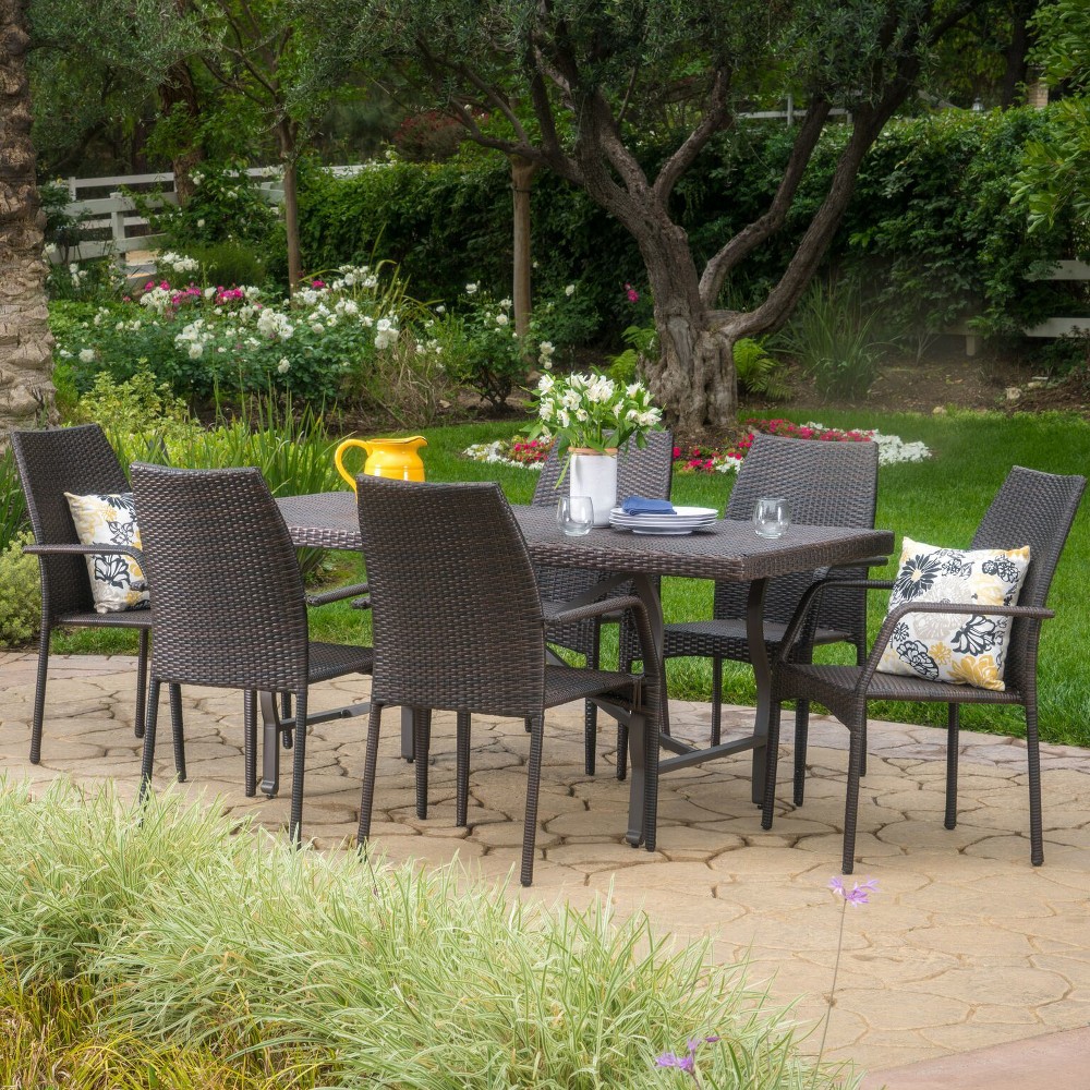 Photos - Garden Furniture Alexandria 7pc Wicker Dining Set - Multibrown - Christopher Knight Home