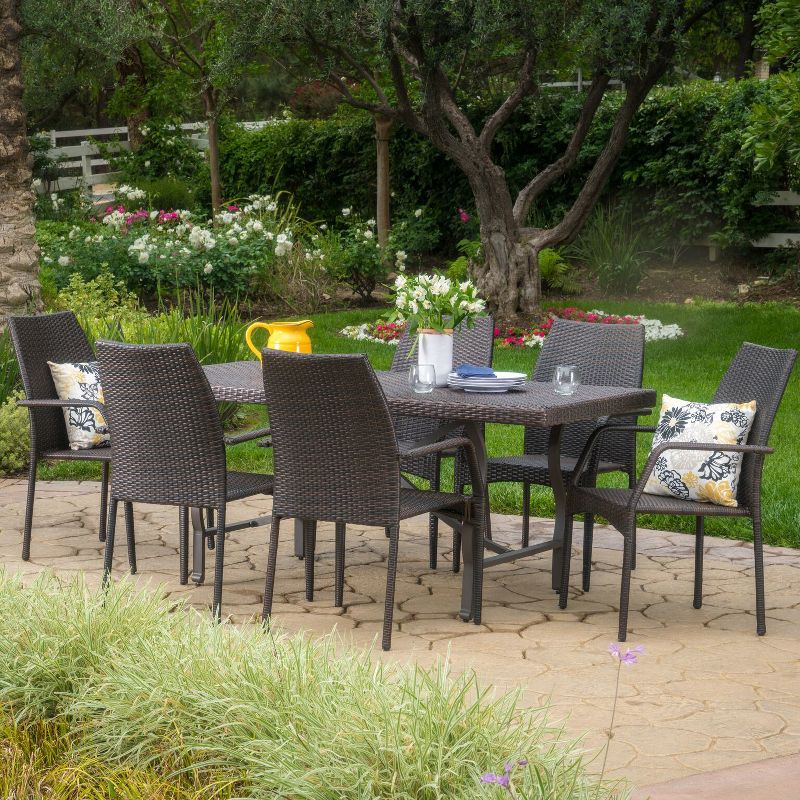 Alexandria 7pc Wicker Dining Set - Multibrown - Christopher Knight Home, 1 of 6