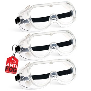 Bison Life Clear Anti-Fog Safety Goggles, ANSI Z87.1, Scratch Resistant, Adjustable Over Glasses Protection -  3 Pack - 1 of 4