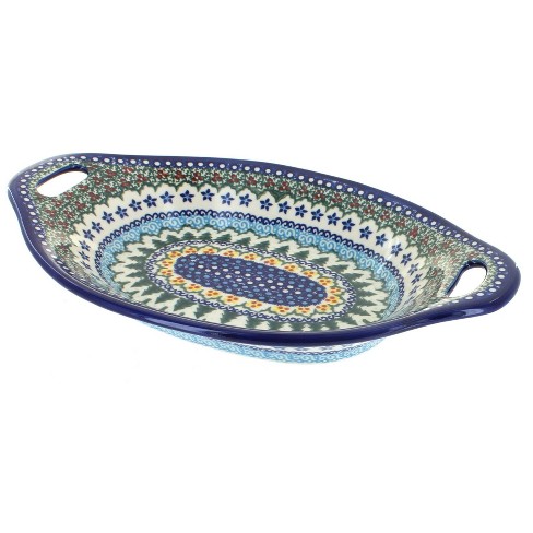 Blue Rose Polish Pottery Holiday Pine Bread Tray With Handles : Target