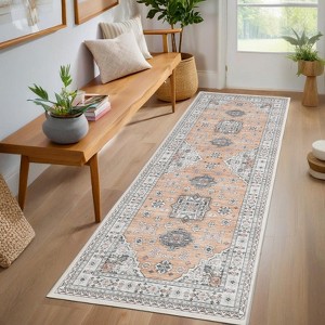 Coucheta boho Vintage Rug - Washable, Non-Slip Low-Pile Floral Accent Carpet for Home & Office - 1 of 4
