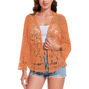 Anna-Kaci Women's Short Embroidered Lace Duster Crop Cardigan with Half Sleeves - 1 of 4