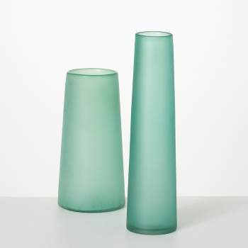 12"H Sullivans Sea Glass Modern Vase Set of 2, Green