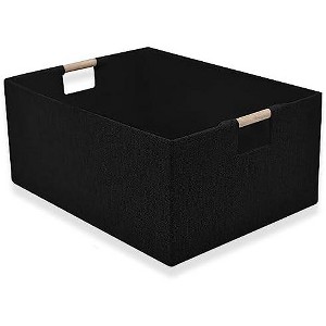 Aoibox Large Black Fabric Storage Bin with Wooden Handles Collapsible Decorative Basket for Closet Shelves Home Office - 1 of 4