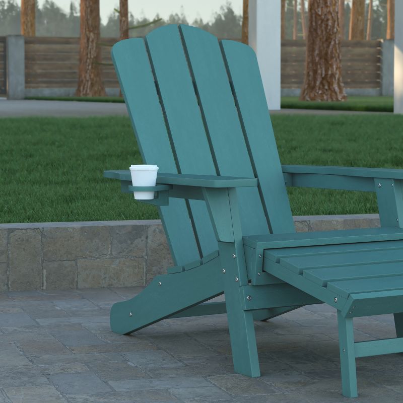 Emma and Oliver Set of 2 Adirondack Chairs with Cup Holders and Pull Out Ottoman, All-Weather HDPE Indoor/Outdoor Lounge Chairs, 5 of 12