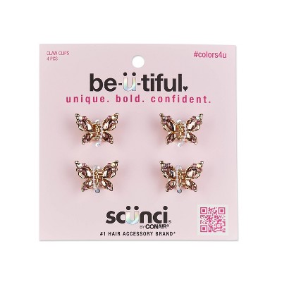 scunci be-ü-tiful Rhinestone Embellished Butterfly Mini Claw Clips - Pink/ Gold - 4pcs
