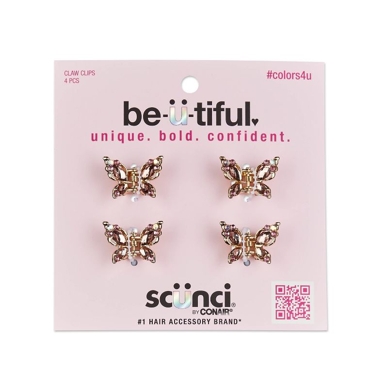 sc&#252;nci be-&#252;-tiful Rhinestone Embellished Butterfly Mini Claw Clips - Pink/ Gold - 4pcs, 1 of 7