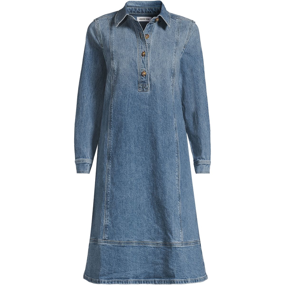 Lands' End Women's Light Weight Denim Popover At the Knee Dress - thumbnail 3
