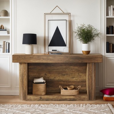 Hommoo 63" Farmhouse 2-Tier Wooden Console Table Vintage Brown