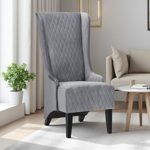 23" Faux Leather High-Back Accent Chair with Padded Seat and Wood Legs - 1 of 4