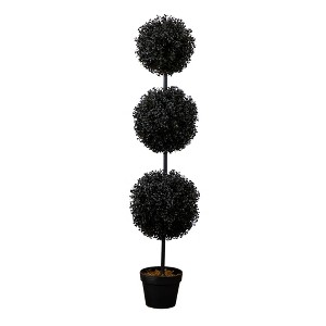 Nearly Natural 4-ft UV Resistant Artificial Halloween Black Triple Ball Boxwood Topiary (Indoor/Outdoor) - 1 of 1