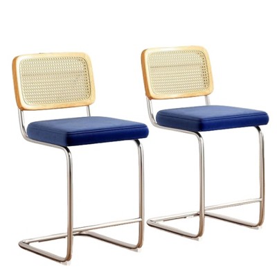 Infurnic Counter and Bar Stools, Upholstered Bar Stools Set with Durable Table Legs, for Kitchen and Dining Room, 2PCS, Blue, 17.7"*18.9"*39.4"